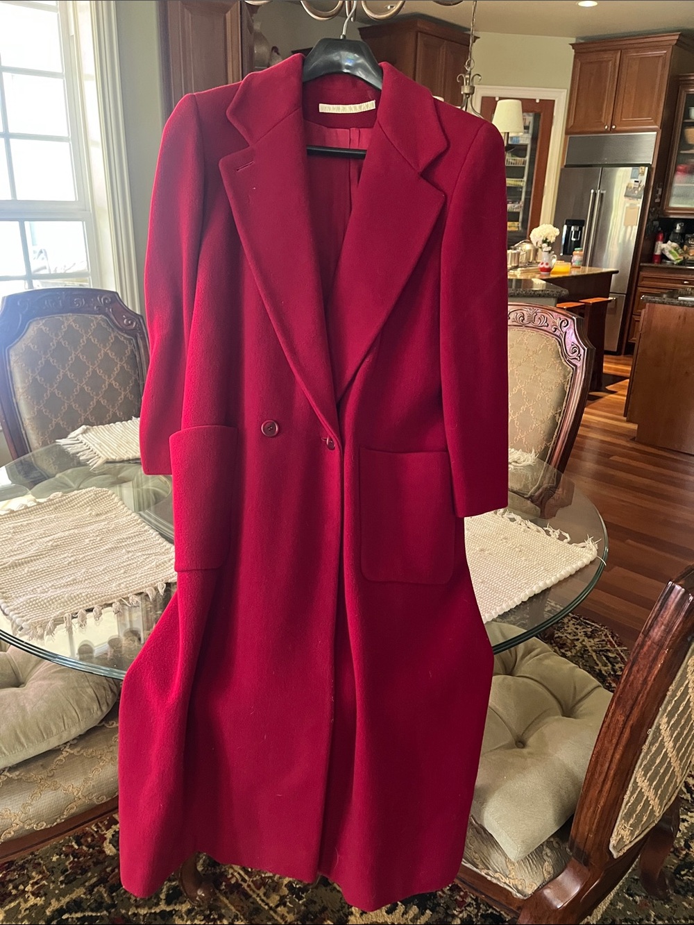 Perry Ellis Deep Red Wool Long Trench Coat